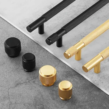 Black Gold Knurled ตู้ครัวตู้เก็บตู้จับตู้เสื้อผ้า T บาร์ตู้เสื้อผ้าประตูดึงลูกบิดประตูบ้านเฟอร์นิเจอร์ Handles 1