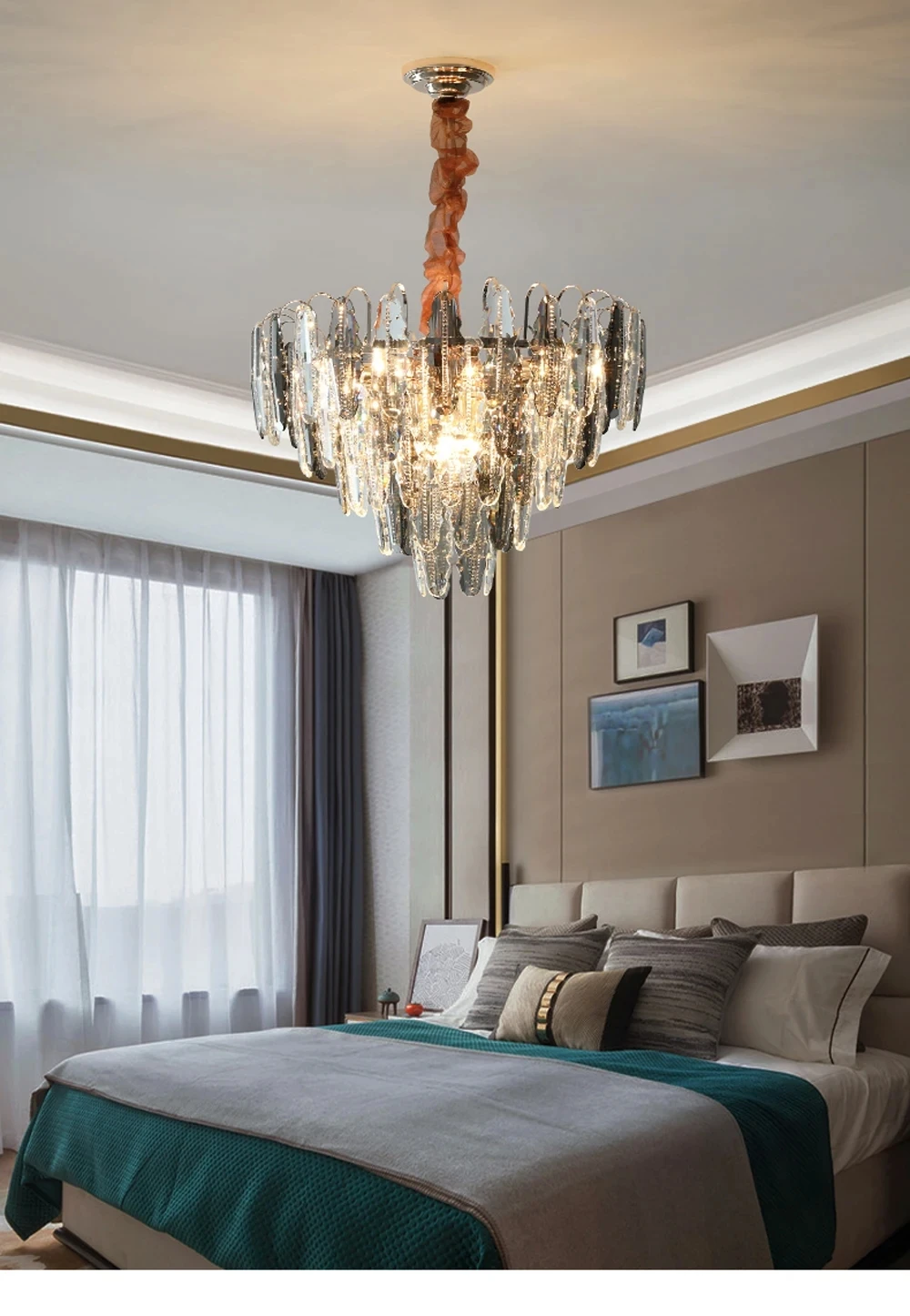 Description Picture 6 of itemRevamp Your Ceiling With Our Trendy LED Crystal Chandelier Round Oval Styles Gold Silver Options Dimming Function Hanging Light