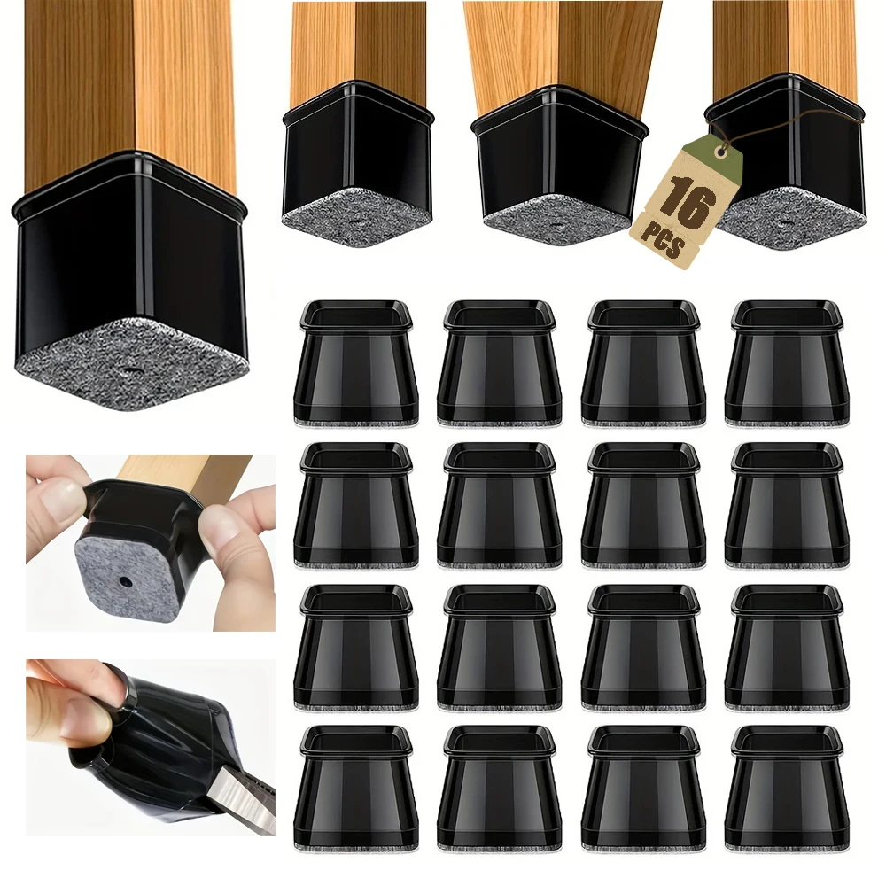 16 Pcs 실리콘 의자 다리 보호대 펠트 패드가 있는 검정색 가구 발 커버 나무..