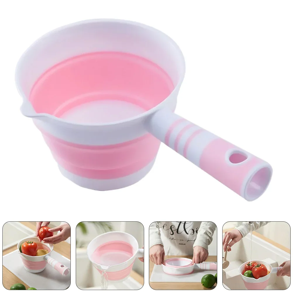 Portable Folding Water Ladle Kitchen Bathroom Bathing Hair Washing Silica fruits vegetables Water Scoop Collapsible Travel Spoon