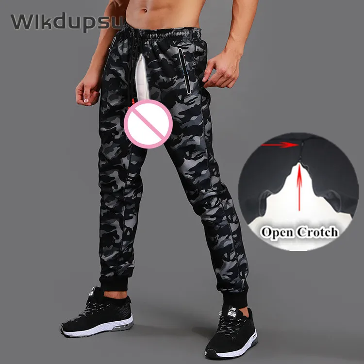 

Mens Sexy Invisible Double Zippers Open Crotch Pants Running Training Male Trousers Jogging Gym Fitness Sports Sweatpants