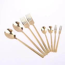 6pcs Gold Dinnerware Set Stainless Steel Long Handled Stirring Spoon Dessert Fork Knife Fork Spoon Flatware Set