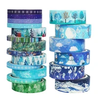 19 Pcs/set Blue Forest Snowflake Silvery Christmas Tree Washi Tape Set Scrapbooking Diy Journal Stationery Deco Art Supplies 1