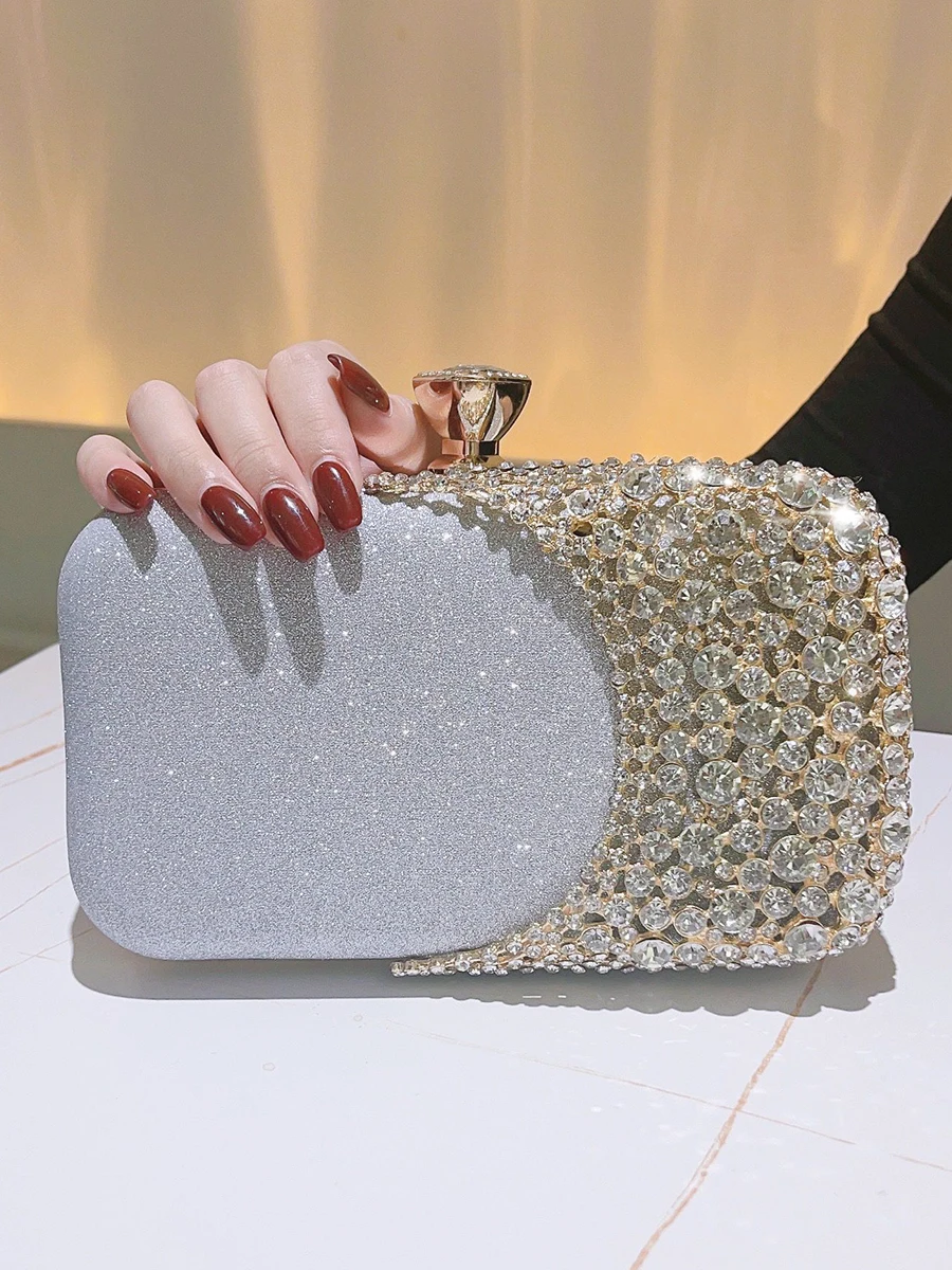 Da Bodan Womens Sparkly Rhinestone Crystal Clutch Bag Glitter Sequin Bridal Purse Evening Handbag for Wedding Party Prom