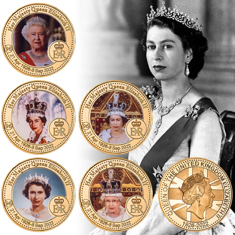 

8 Designs 1926-2022 Queen Elizabeth II Commemorative Coin Set in Coin Holder UK Royal Family Chellenge Coin Collectible Gift
