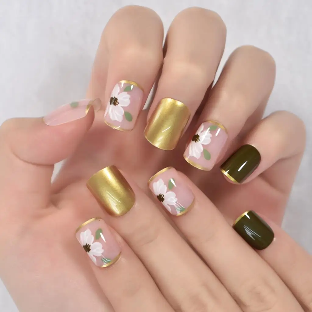 Special Design Press-On Nails - Medium Short Square Glossy Fingernails (24pcs/Set)