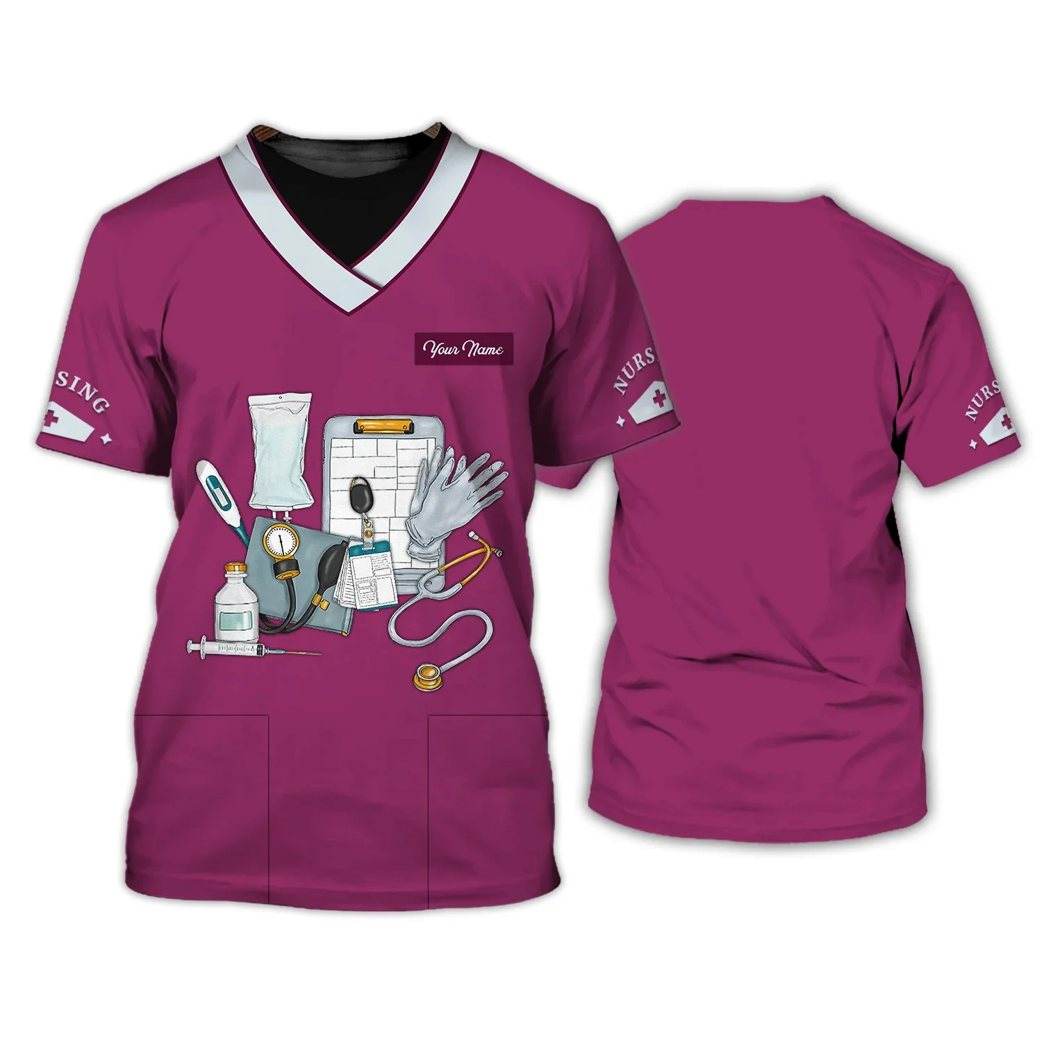 2025, Sommer-Herren-T-Shirt, Pflegewerkzeuge, personalisiertes 3D-gedrucktes Unisex-T-Shirt, Krankenschwester-Uniform, medizinische Peelings, lila T-Shirt DW186 – Detail 27