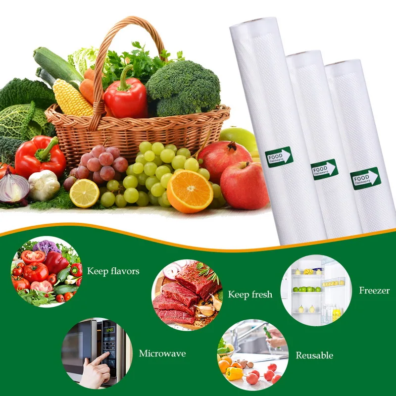 500cm/Rolls Vacuum Bags for Food Vacuum Sealer Reusable Freezer Bags Storage Dishwasher Safe