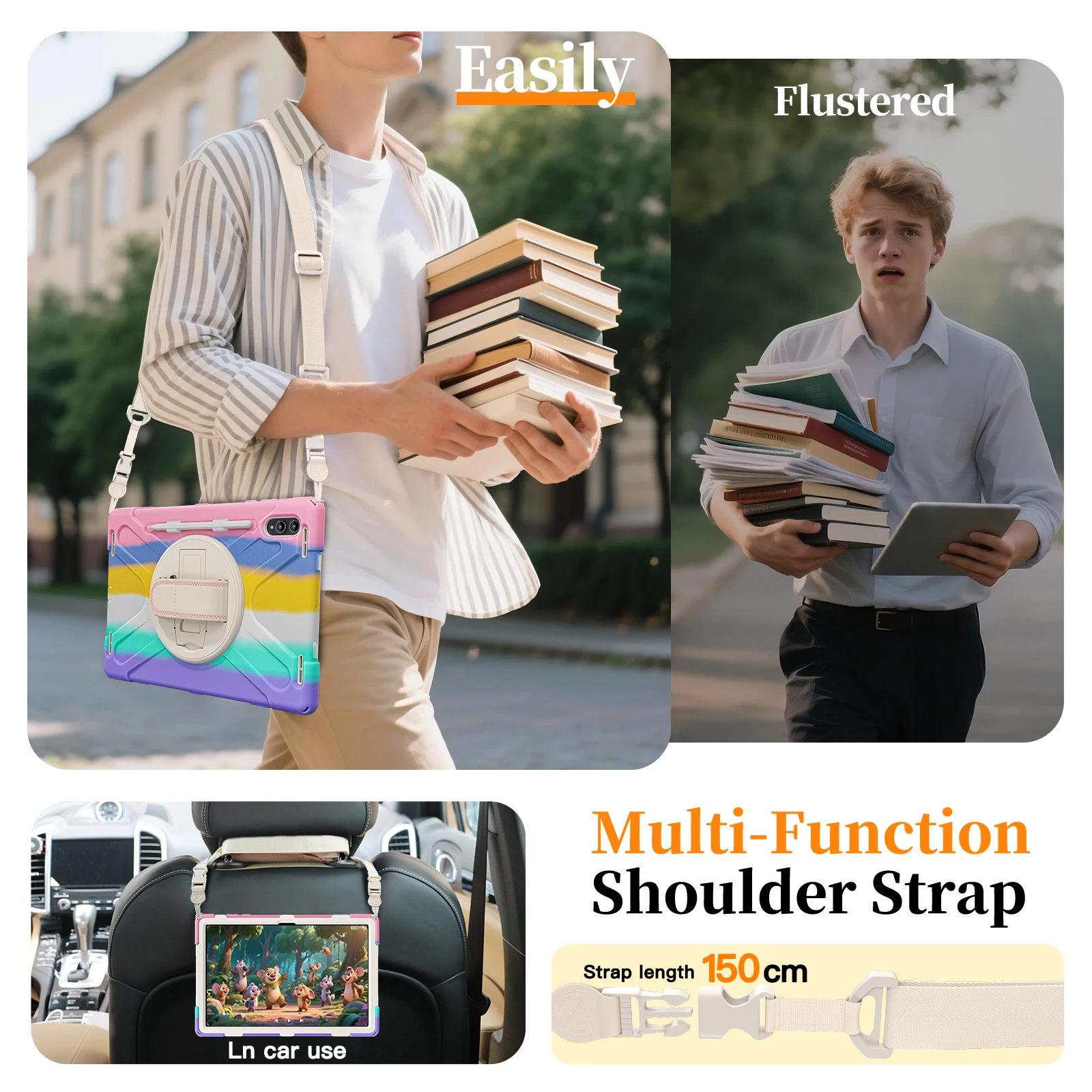 Rotating Stand Rugged Tablet Cover with Shoulder Strap