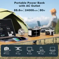 Camping Solar Generator 120W Peak Portable Power Station 88Wh Generator with Solar Panel and LED Flashlight 2