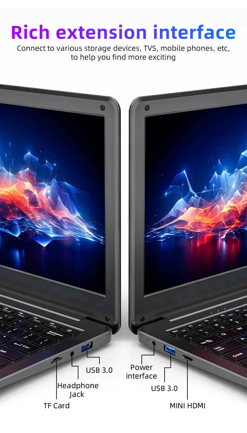 JOHNKANG 11.6 Inch Mini Laptop Intel Celeron N4000 8G RAM 128G 256G SSD Wifi Office Study Black Portable Ultraslim Pocket Laptop