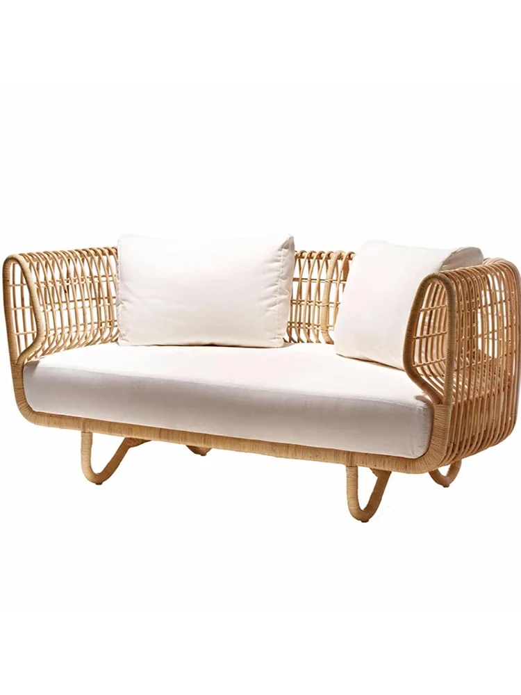Outdoor sofa rattan chair coffee table combination simple and casual Indonesian real rattan B&B balcony furniture villa indoor c