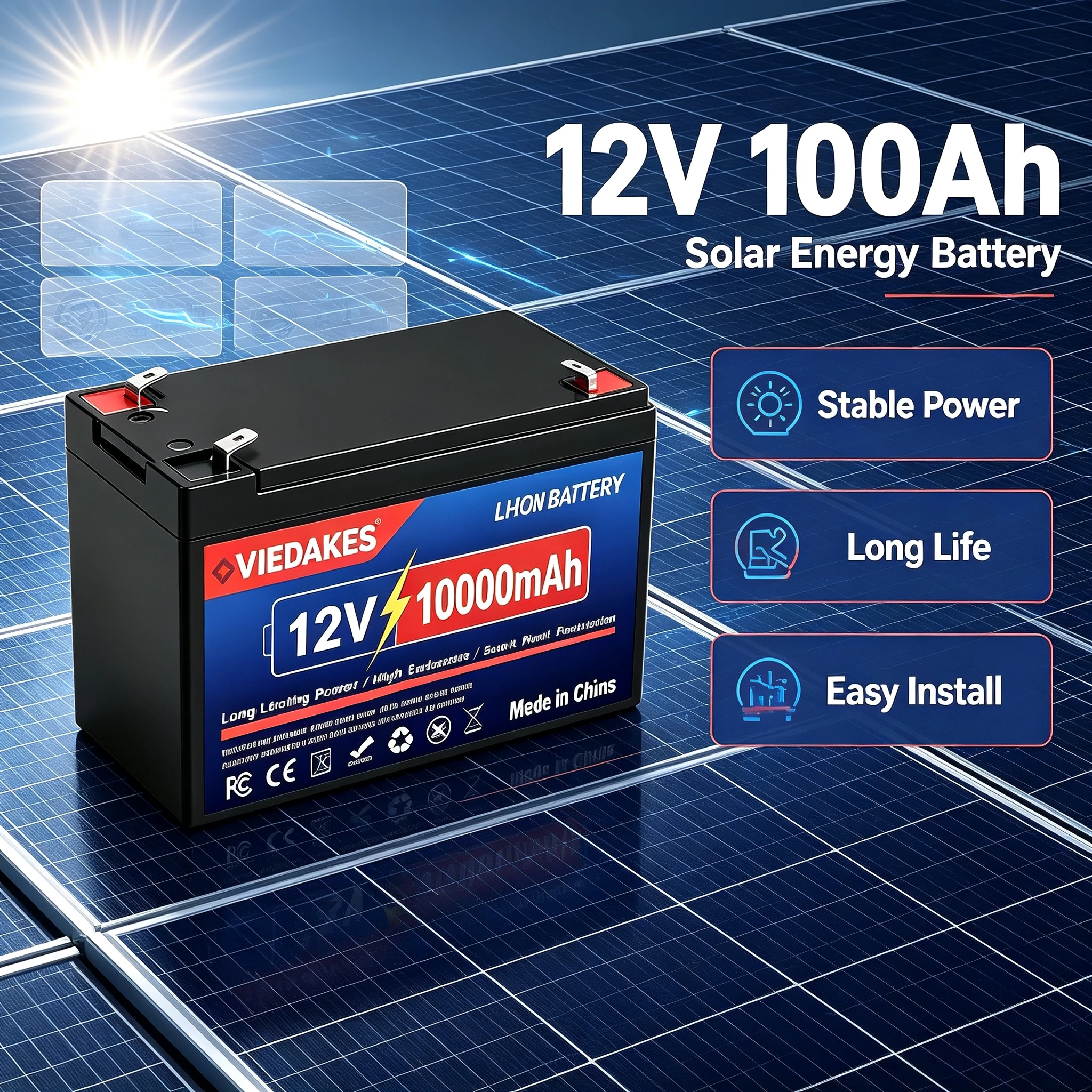 🔥 Batteria LiFePO4 12.8V 100Ah con celle 21700, a ciclo profondo, con BMS integrato per solare, camper, campeggio, nautica, auto giocattolo