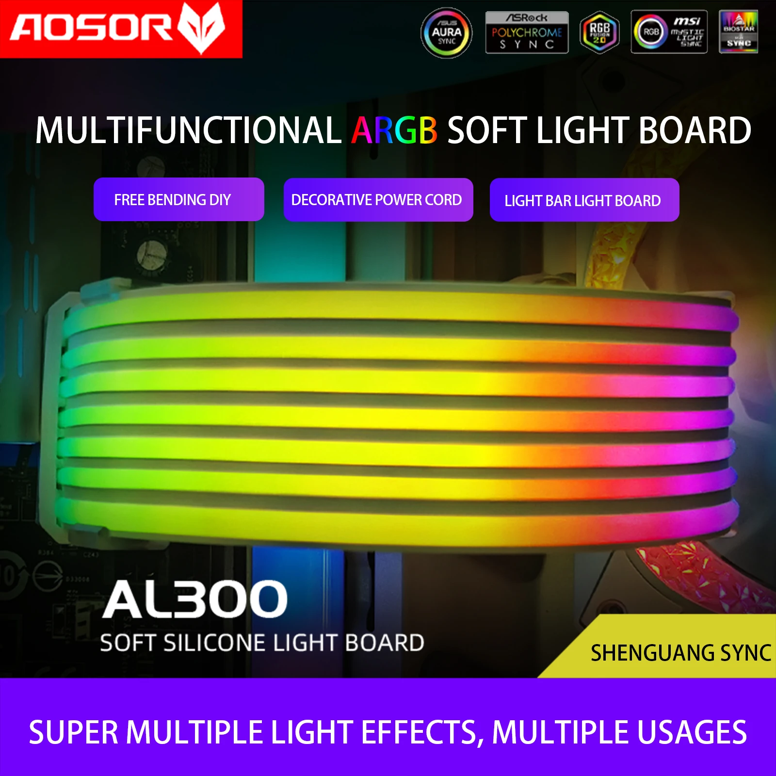 fio argb caso pc led barra luz