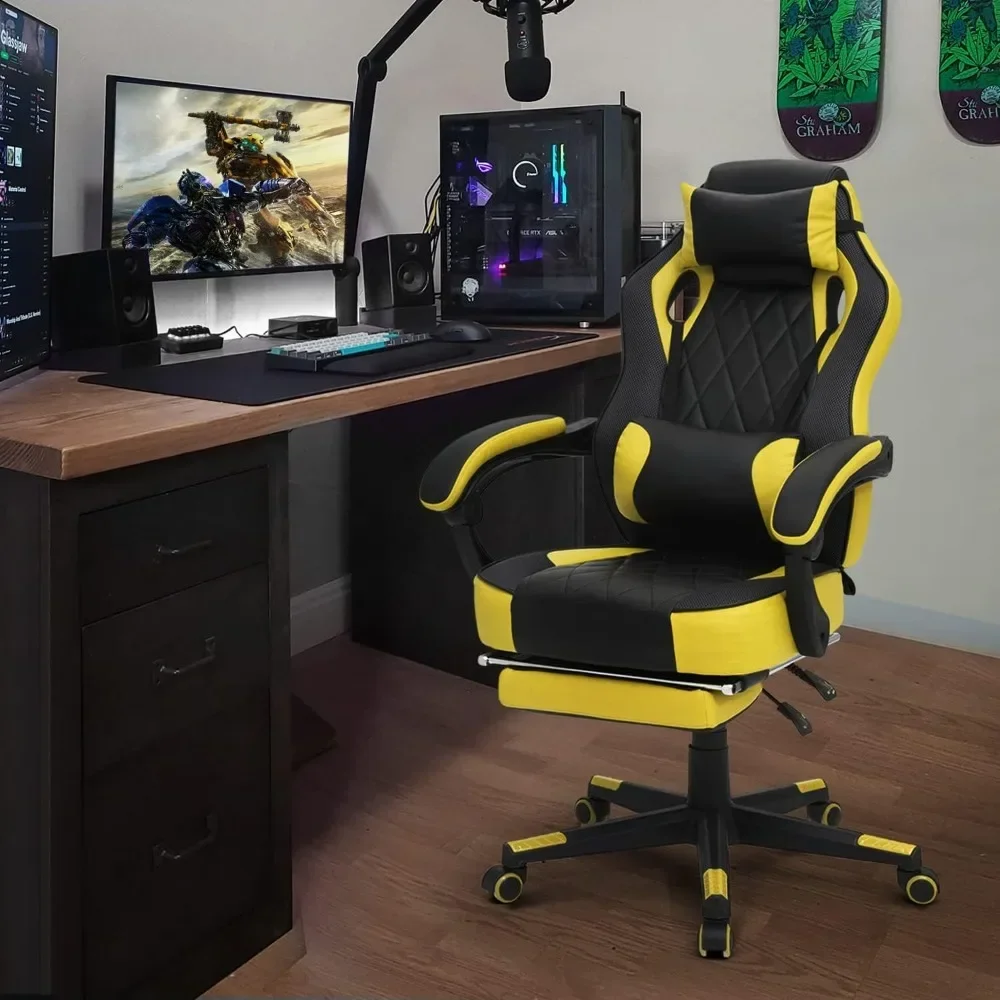 

Ergonomic Gaming Chair with Retractable Footrest & Detachable Lumbar Support 360 Degree Swivel Racing Style PU Leather