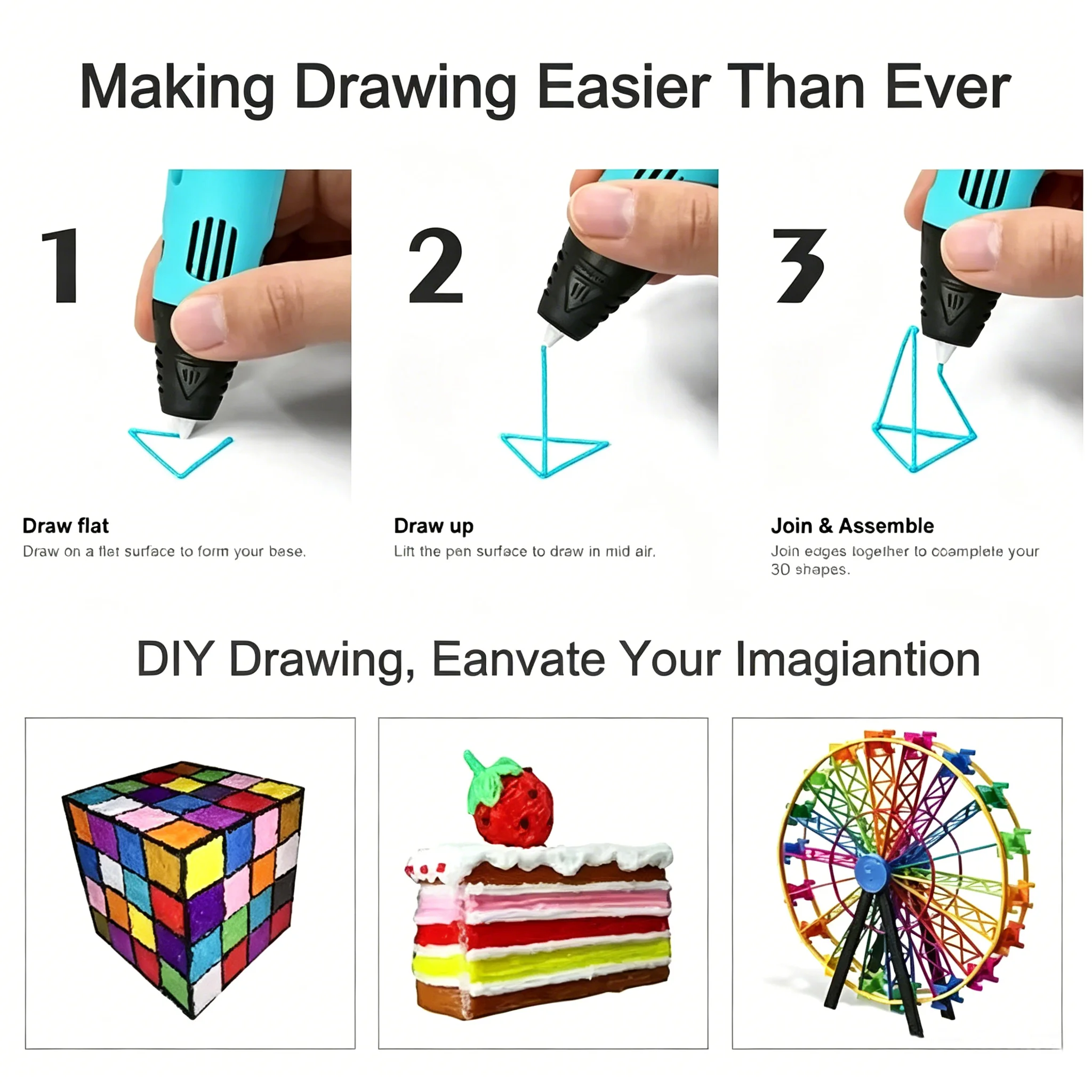 3D 인쇄 펜 조정 가능한 온도 속도 LED 디스플레이 DIY 낙서 펜 무독성 PLA 안전 교육 장난감 어린이를위한 생일 선물