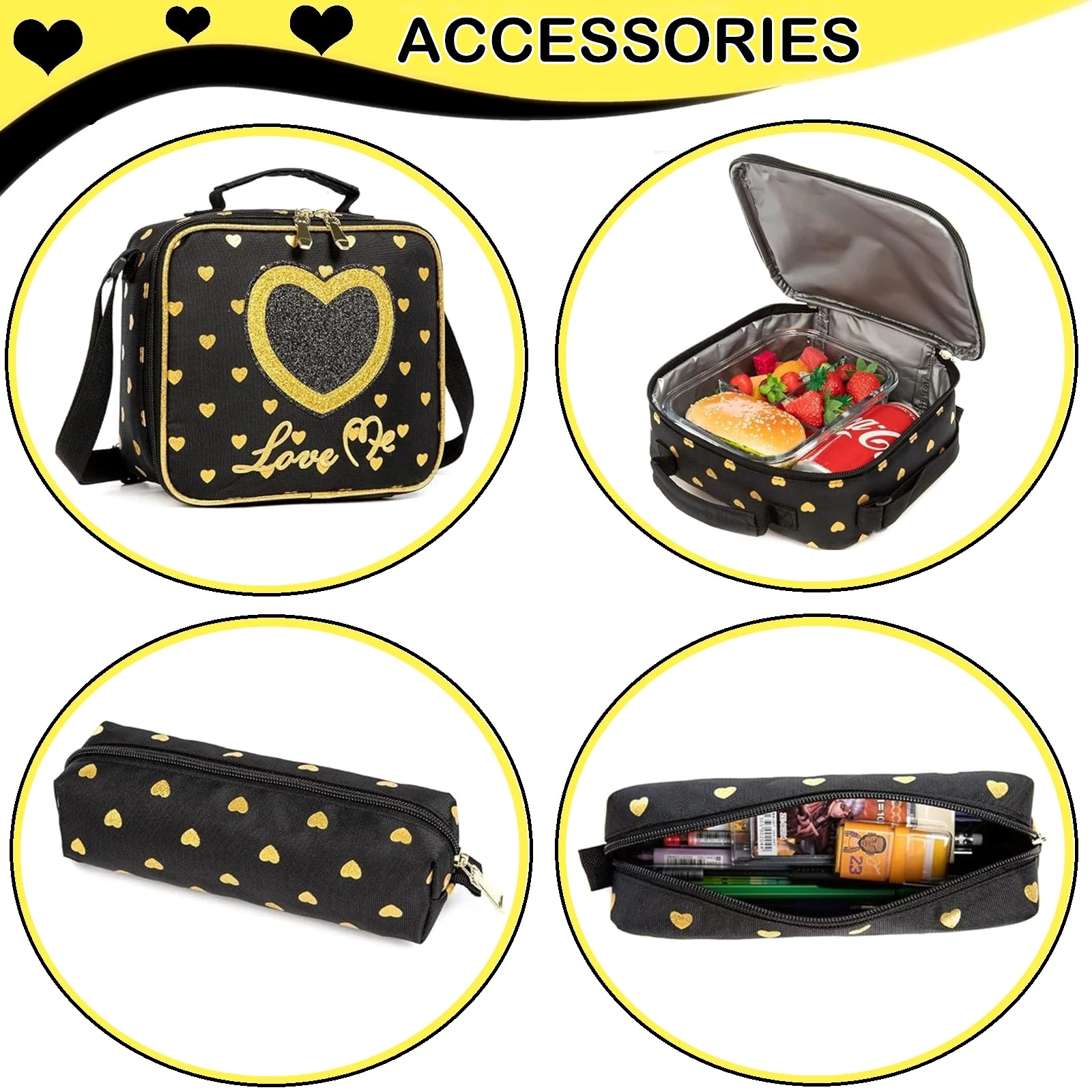 3PCS Kids Backpacks for Girls Cute Girls Backpacks Set with Lunch Box Pencil Case Elementary Students School Bag Kids Travel Bag 6