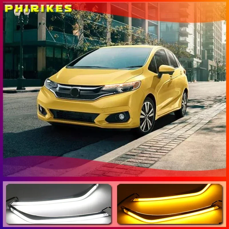 

Светодиодный ные дневные ходовые огни для Honda Jazz fit 2015-2018 светодиодный ные дневные ходовые огни, противотуманные фары с функцией поворота, Стайлинг автомобиля