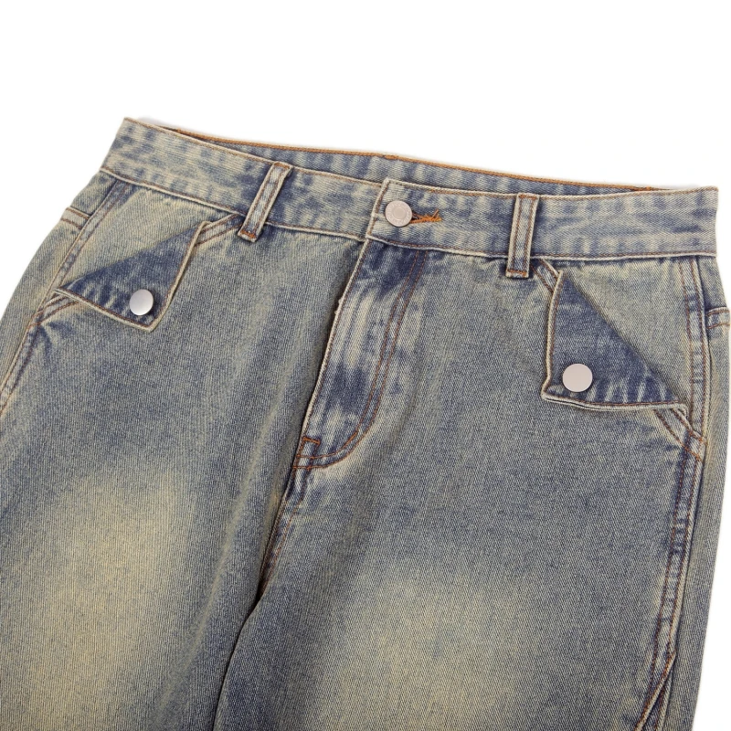 2023 Autumn/Winter Straight-leg Mens Jeans American Street Style Vintage Washed Personality Patchwork Loose-fit Denim Y2k Pants
