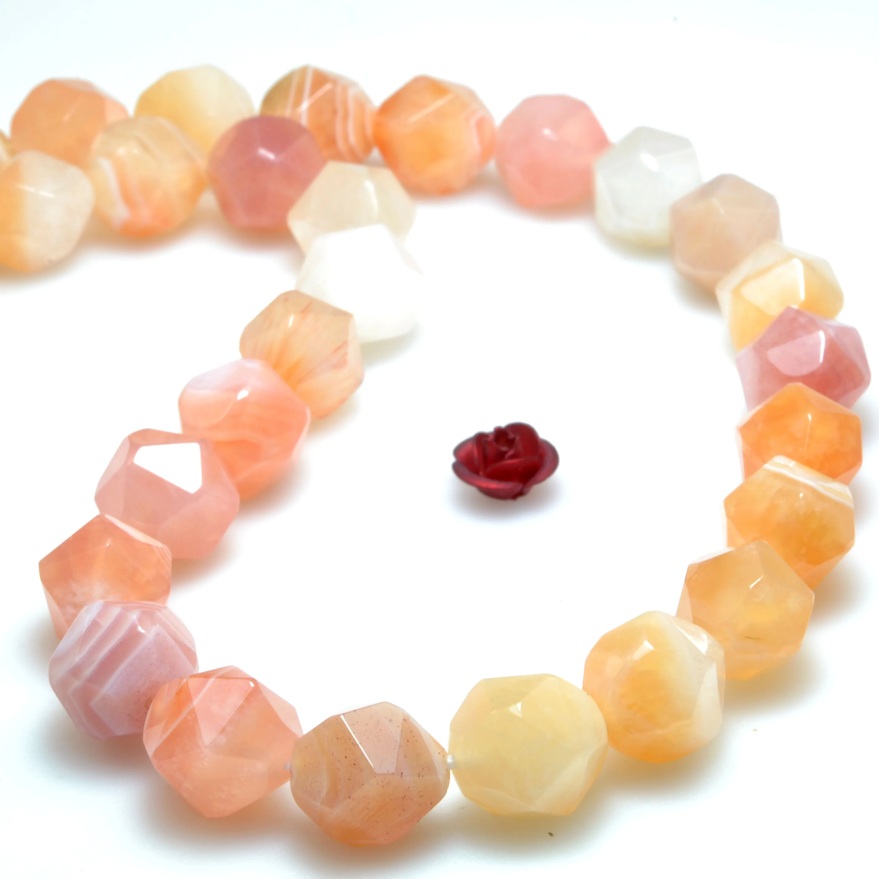 Natural Pink Orange Botswana Agate Star Cut Faceted Nugget