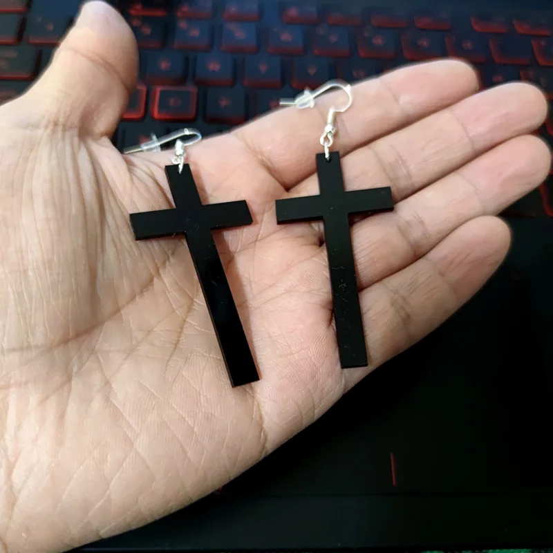 KUGUYS Rote Kreuz-Ohrhänger für Damen, Acryl-Schmuck, schlichte, klassische Modeaccessoires – Detail 12