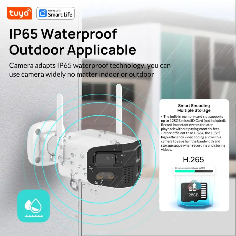Tuya Smart 4MP 2.5K Dual-Lens Large wide 180°Security Camera , Outdoor Camera,With Color Night Vision/Siren/2-Way Talk IP Camera - Image 3