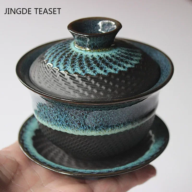 Dehua Kiln Change Ceramic Gaiwan Tea Cup Handmade Tea Tureen Chinese Retro Set Accessories Master Cup Drinkware 180ML tea set