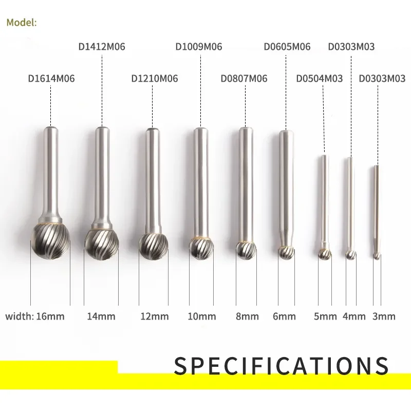 Description Picture 6 of itemYG8 Alloy Rotary File Carbide Grinding Head Tungsten Steel Milling Cutter File Single Slot Tooth Ball Head Round Ball D-Type