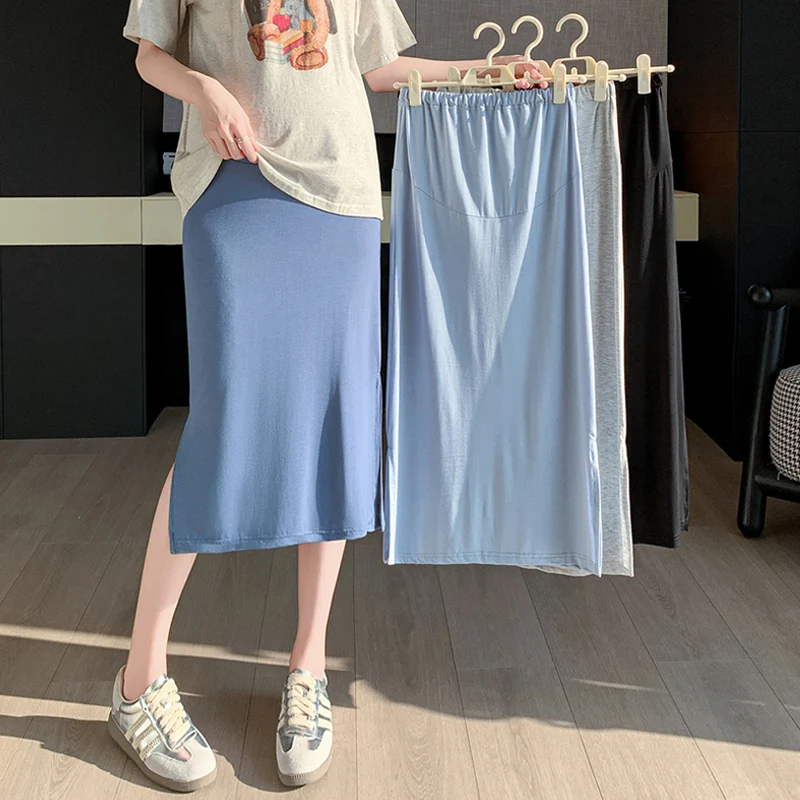 OOTD 24SS Y2K Youth Pregnancy Summer Thin Modal Skirts Belly Support Side Splits Pencil Skirts for Pregnant Women Pregnancy