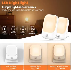 Luminous Plug - in LED Night Light with Adjustable Brightness and Sensor - Ideal - US (2 Packs Night Light)