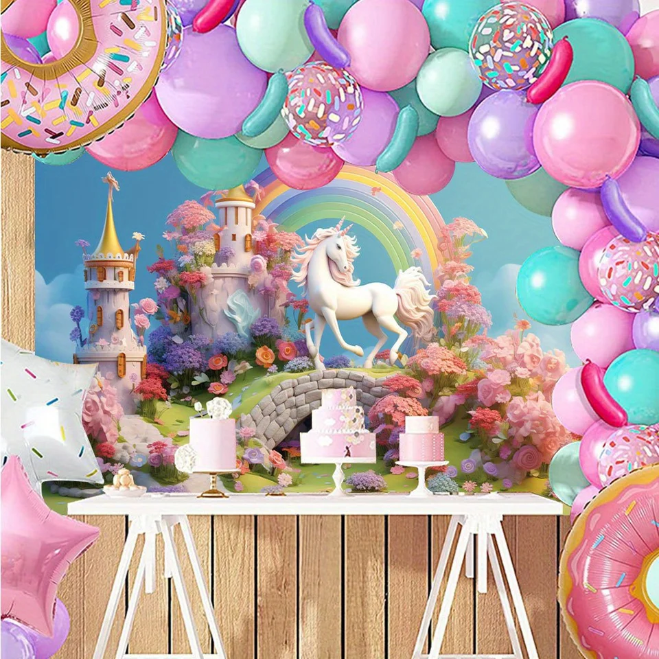 thumbnail image 2 of Magical Unicorn Photography Backdrop & Props - 4.5x6ft Rainbow Party Background With Photo Booth Supplies 2 of 14