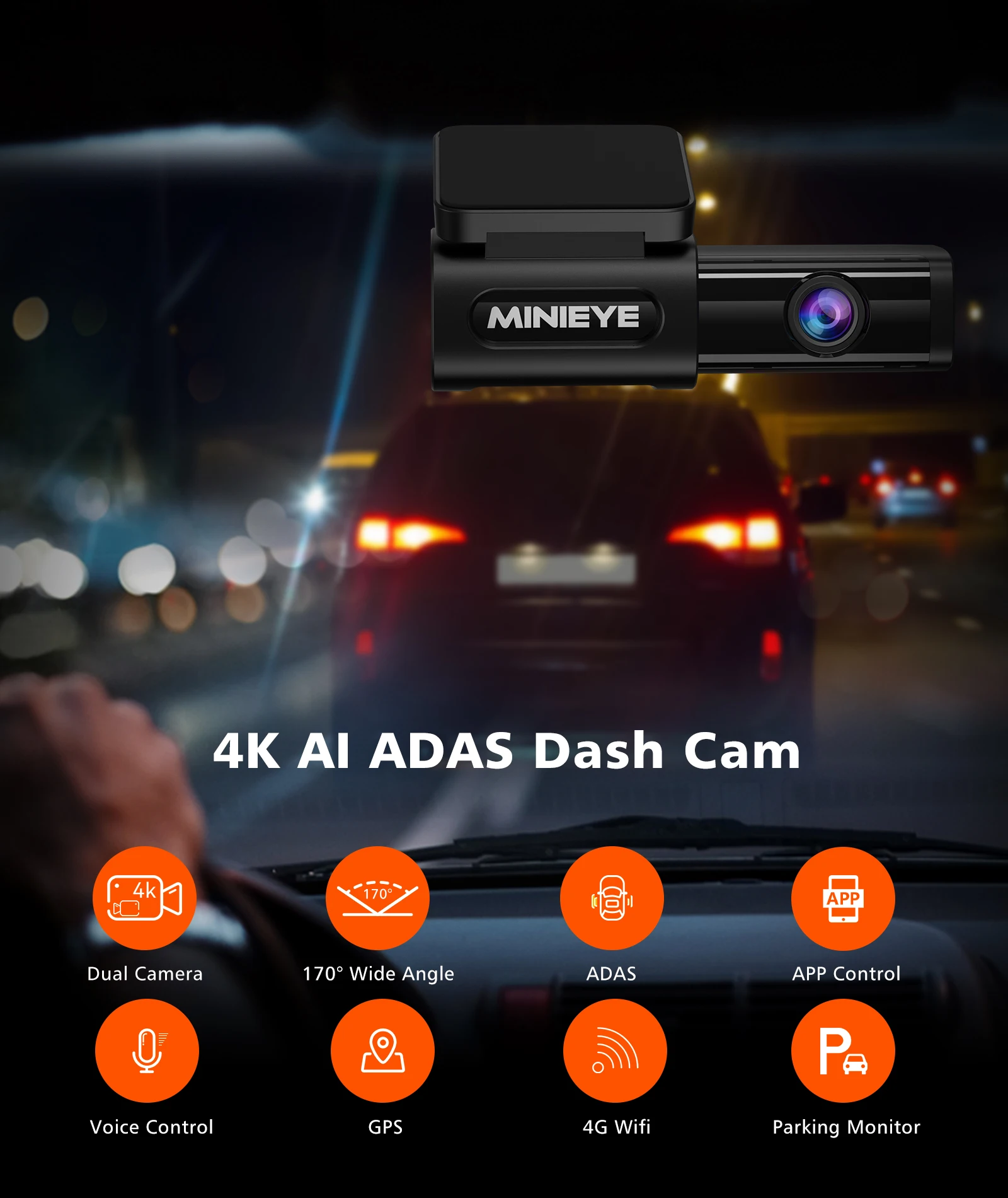 4K Dash Camera with ADAS and Night Vision