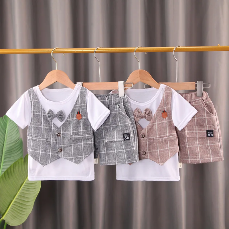 

Boys Summer Short Sleeve Suit Small Children Baby Foreign Style Child Style Dress Handsome Casual Two-piece Set