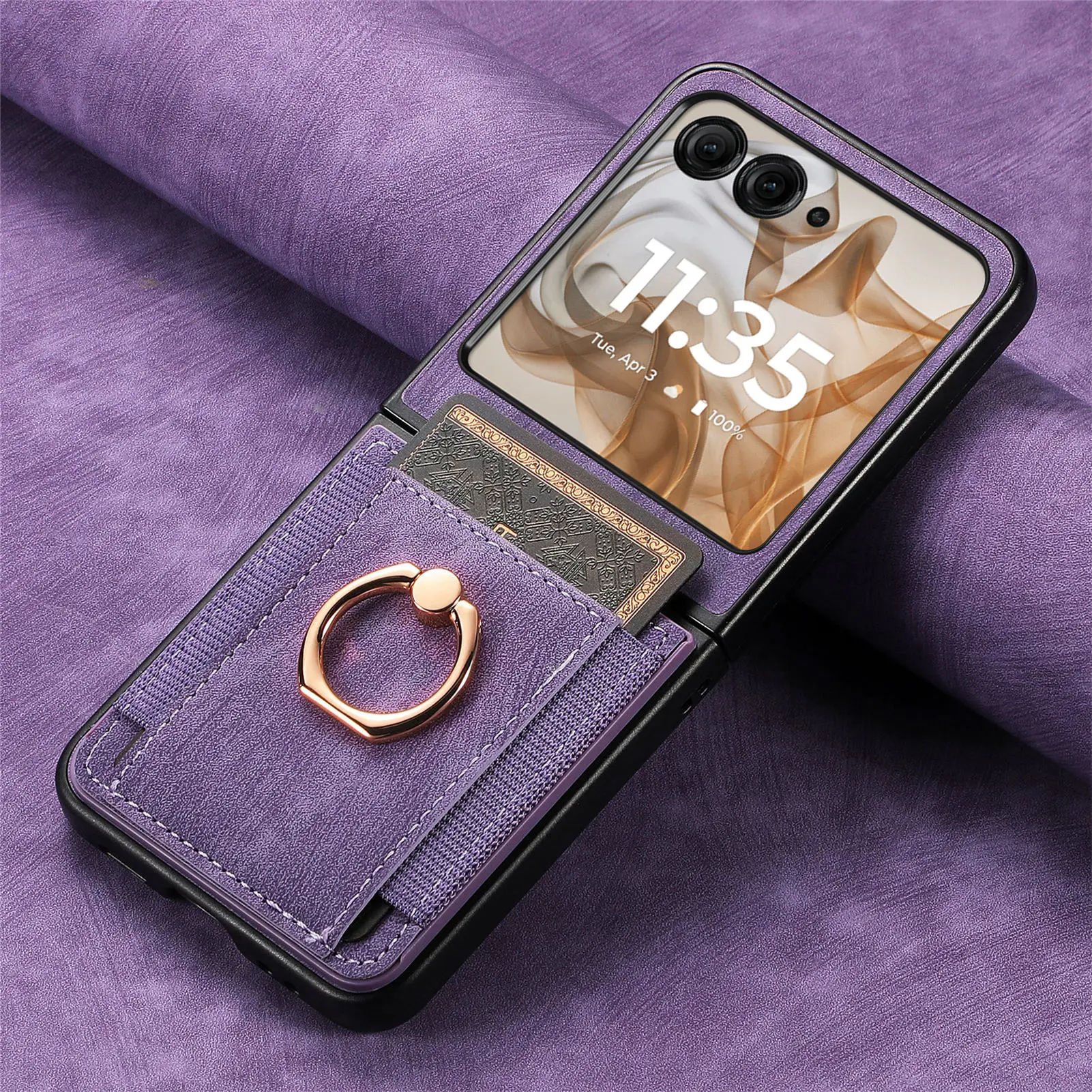 Vintage Magnetic Leather Case with Ring Holder and Card Slot - Fashionable Stand Cover with Skin-Soft Finish