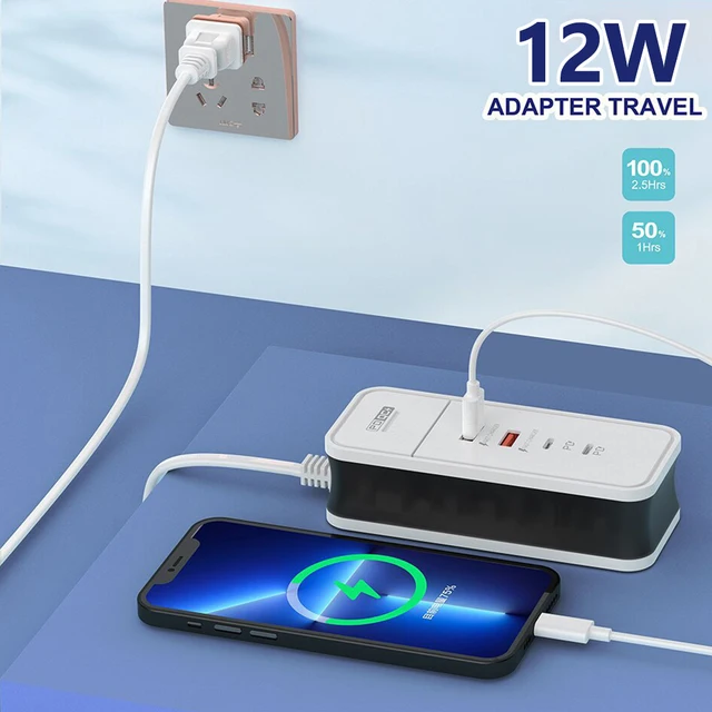 Chargeur mural USB pour téléphone portable Xiaomi Samsung iPad, adaptateur secteur de voyage, 4 ports, QC 3.0 PD, 12W 6