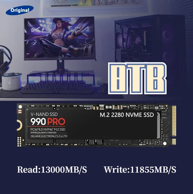 

4TB SSD 990 PRO PCIe 5.0 NVMe 4.0 M.2 2280 1TB 2TB 13000MB/S SSD Internal Solid State Hard Drive For Laptop Desktop MLC PC PS5