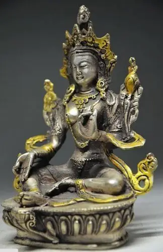 

Chinese Silver Gilt Tibetan Buddhism Statue - Buddha Pray Exorcism Efficacious A