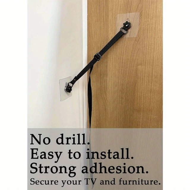 2-Pack Adjustable TV Safety Straps – No-Drill Anti-Tip Anchors 6