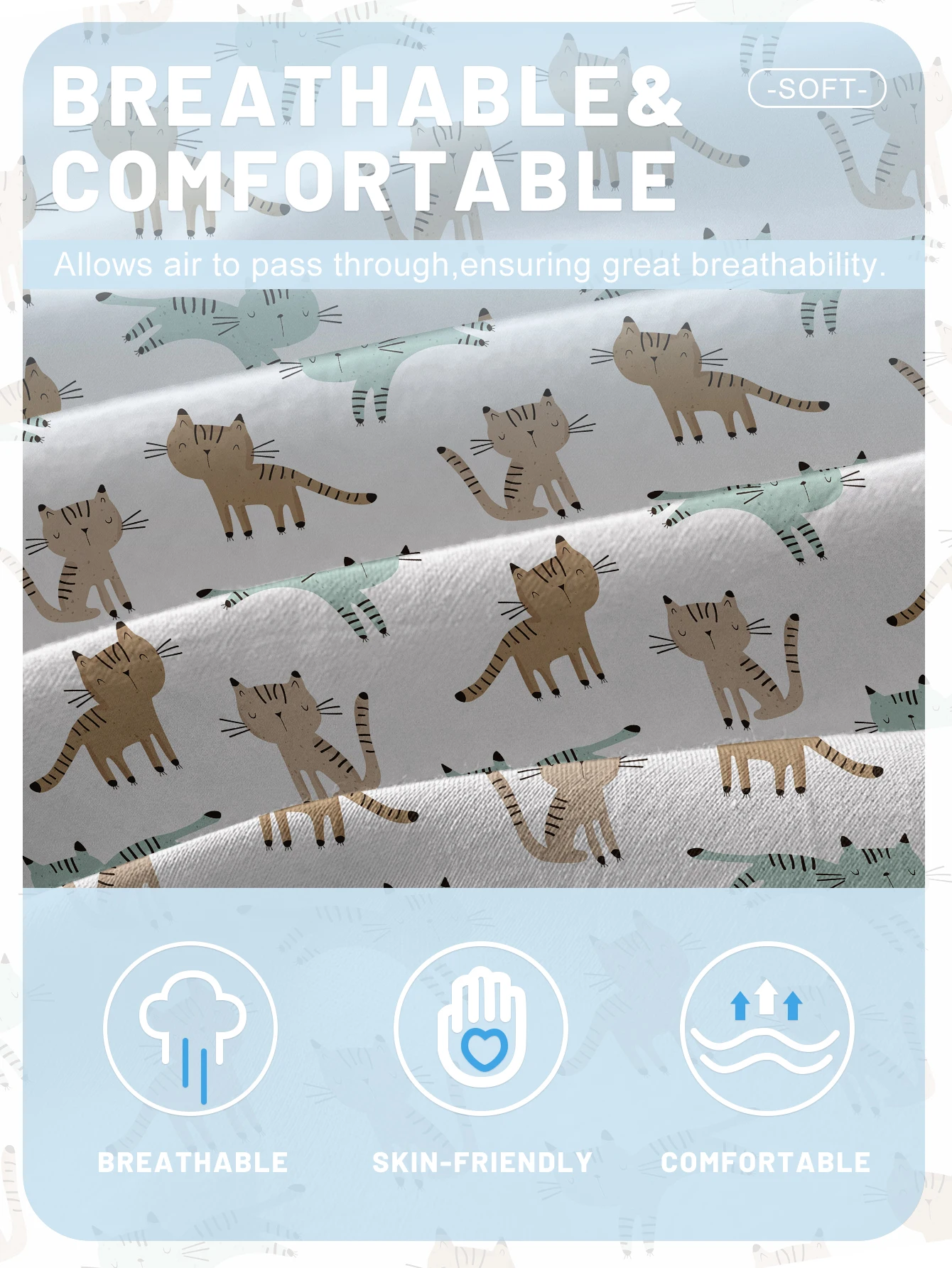 1 Cartoon Cute animal Cat Printed Matte Fitted Sheet, Bedroom Printed Bed Cover, Bedding (Excluding Pillowcases) 5
