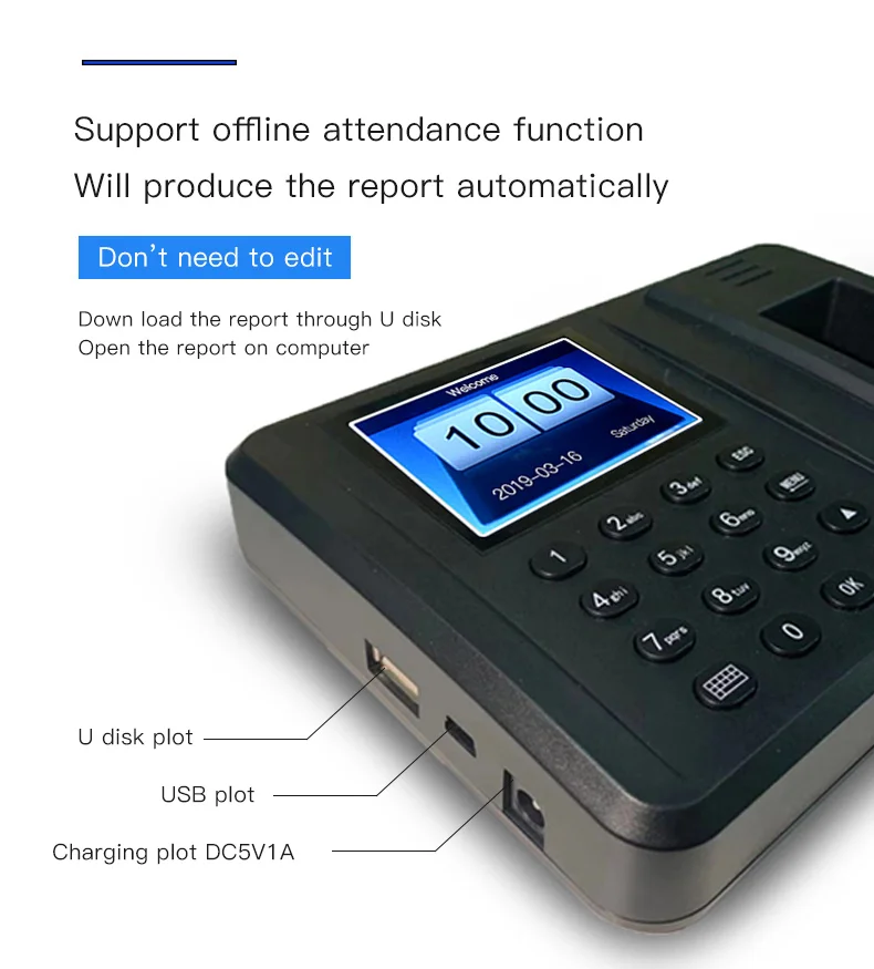 Biometric Fingerprint Attendance Machine 2.8 "USB Finger Scanner Attendance Card Locker Security System Freeware Password