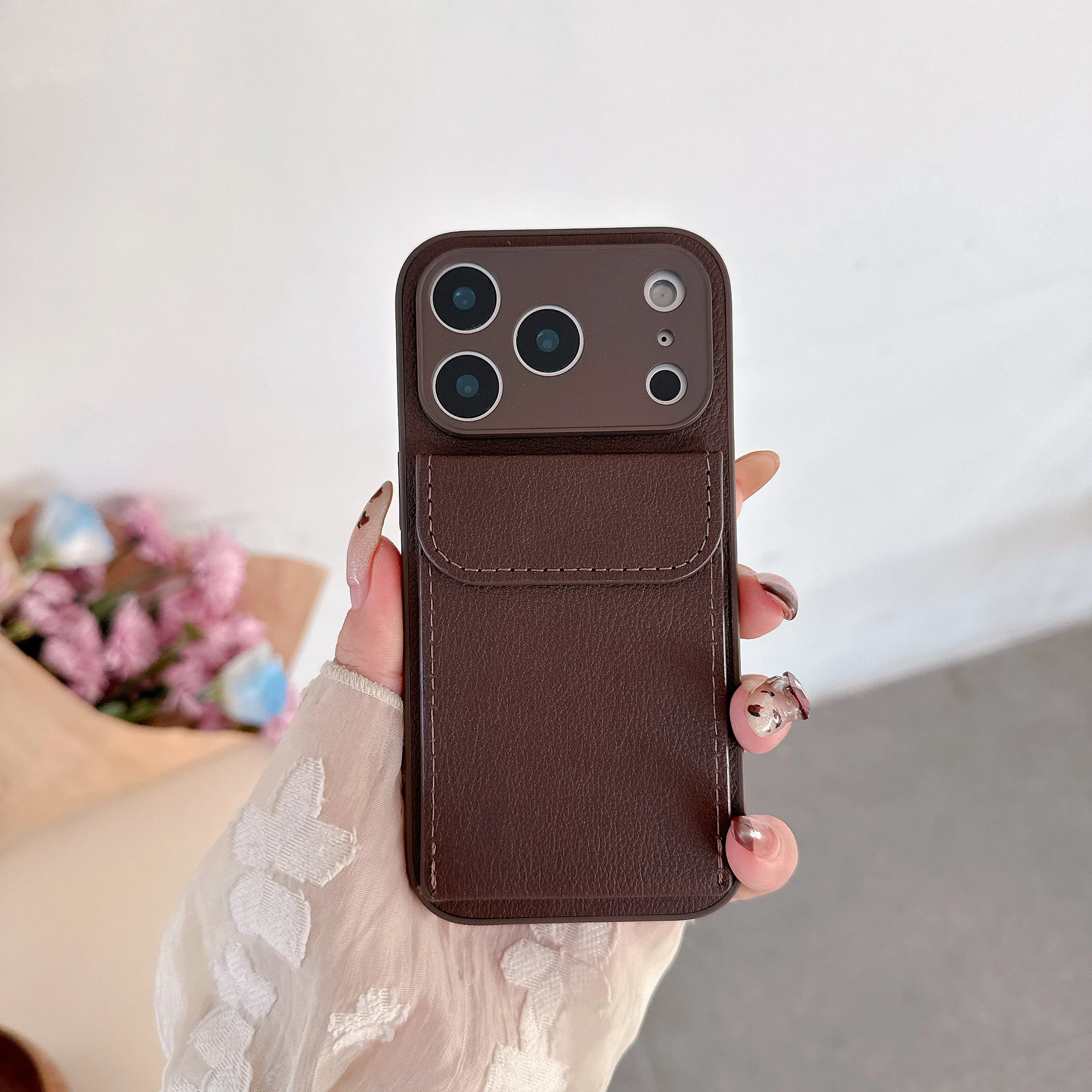 Luxury Leather Card Holder Wallet Case with Camera Lens Protection Cover