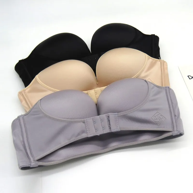 Women Sexy Strapless Push Up Bra Front Closure Bralette Invisible