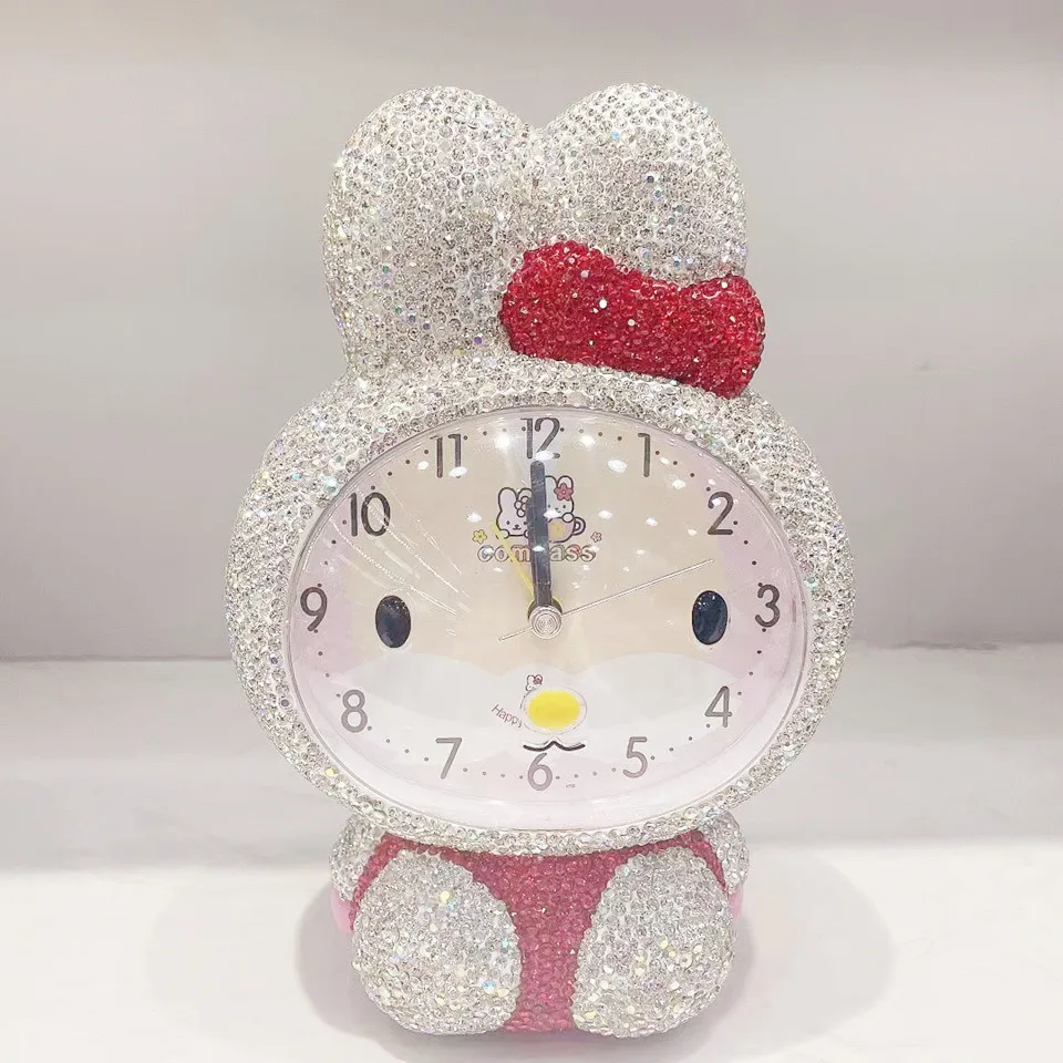 

Cute Digital Alarm Clock Desktop Cartoon Kitten Rhinestone Clock Bedroom Living Room Battery Operated Time Home Decoration