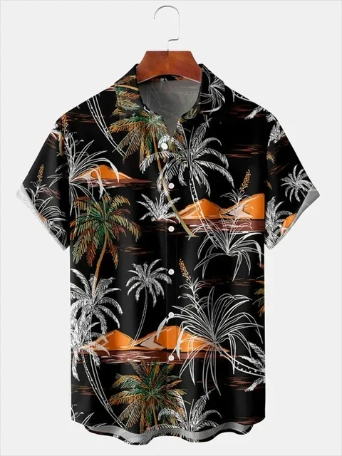 Summer Seaside Shirt For Men Women With Plant Palm Tree Pattern Print Design Short Sleeve Fashion Shirt Button Up Versatile Top 4