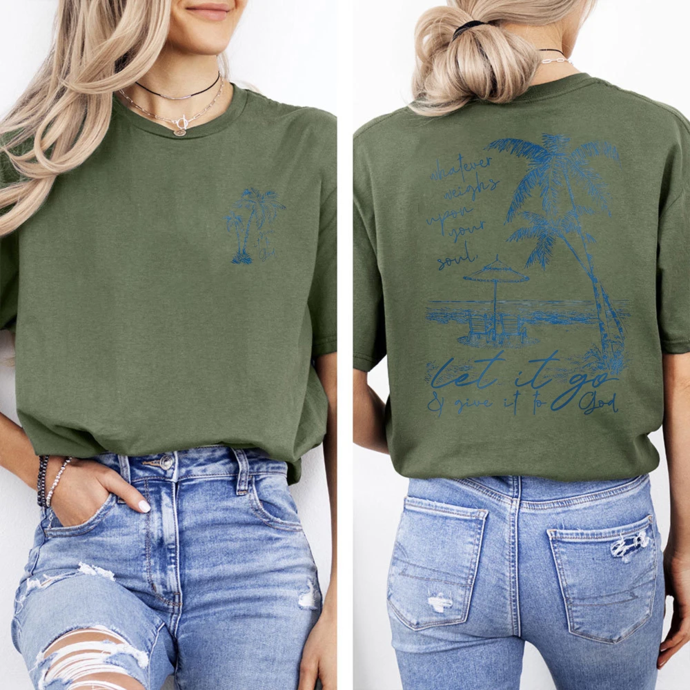 Tropical Palm Beach Women's Casual Cotton T-Shirt - Summer Fashion Top