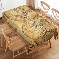 Vintage World Map Earth Rectangle Waterproof Tablecloth Party Decor Reusable Kitchen Dining Geography Tablecloth for Camping BBQ 1