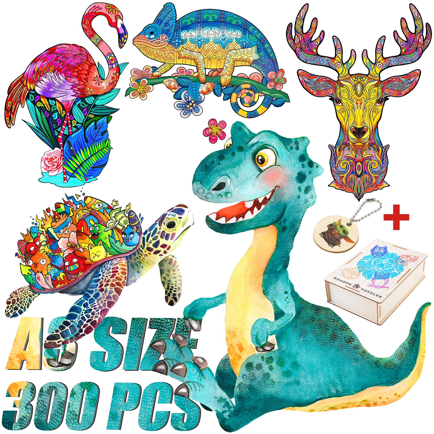 

Exquisite Wooden Jigsaw Puzzles Elegant Shape Animal Puzzles For Adults Kids Brightly Colored Dinosaur Deer Intellectual Toy