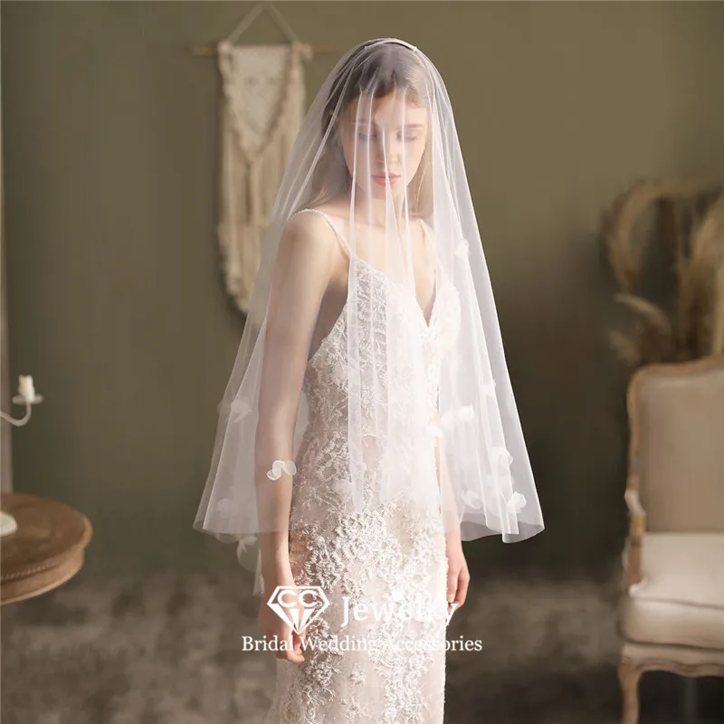 

CC Romantic Veils Women Hair Accessories Wedding Headpiece Bridal Dress Engagement Hairwear Double Layers Ivory Color Veil V695