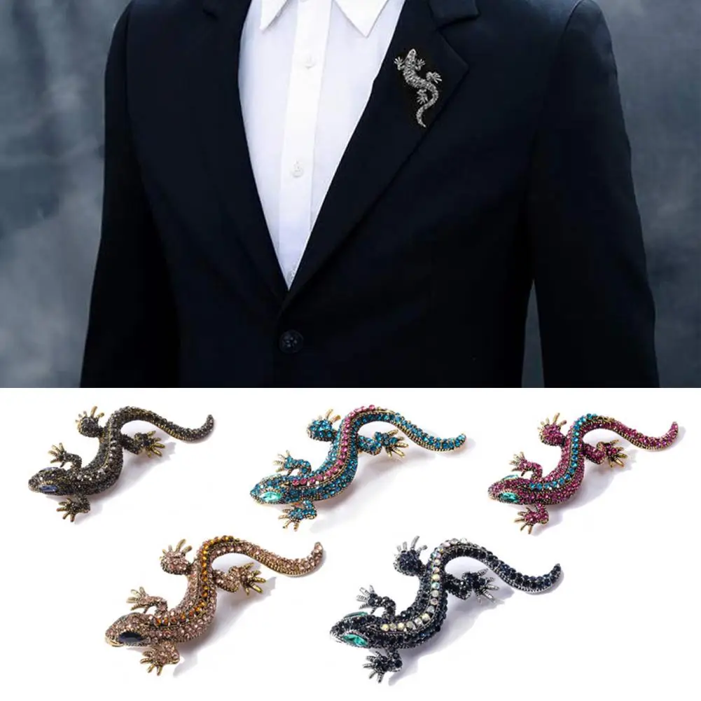 Unisex Lucertola Spilla Spilla Strass Gioielli Coppia Spilla Vintage Lunga Durata Blazer Spilla Vestiti Decor Regalo Di Compleanno