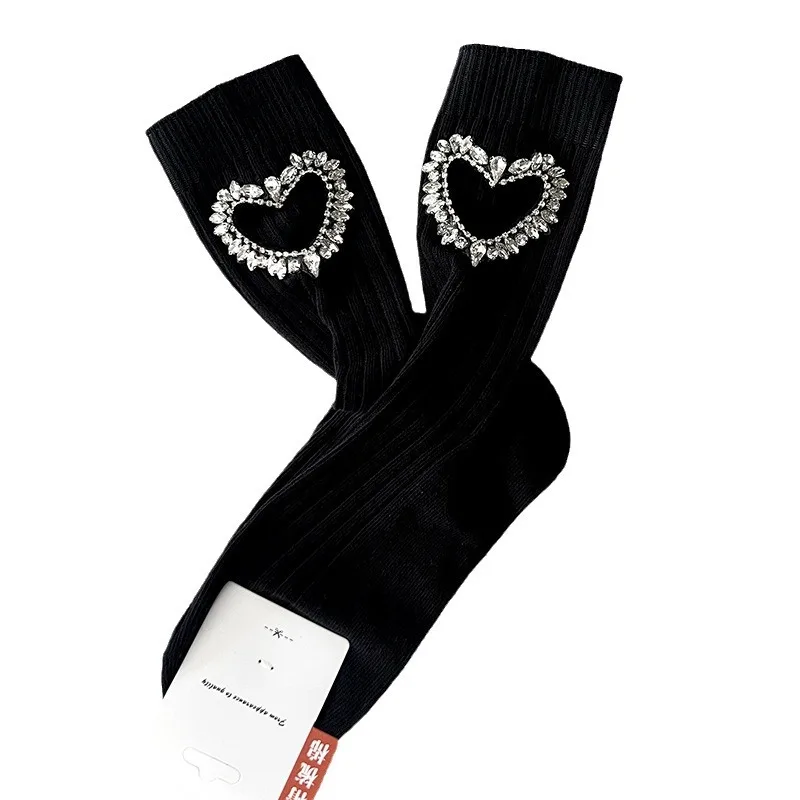 Heart Diamond Decorated Hollow Cotton Socks for Women womens socks women socks